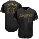 custom black baseball jersey with gold trim front and back