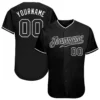 custom black men baseball jersey front and back with personalized name and number