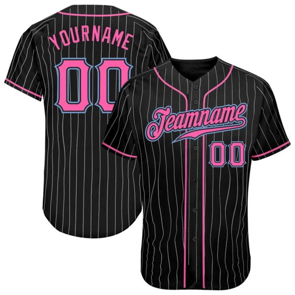 pink pinstripe custom men baseball jersey front and back with personalized name and number